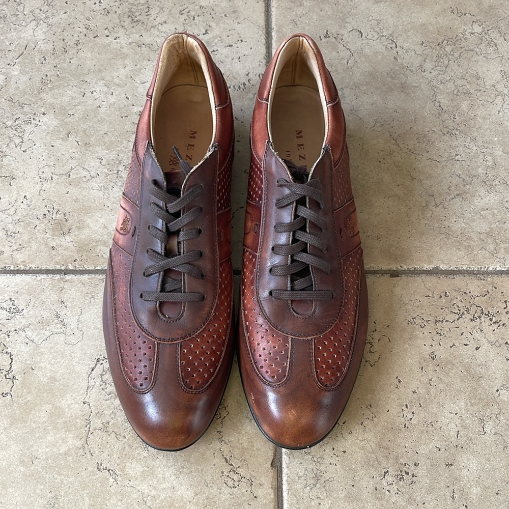 Mezlan Dress Sneaker Leather Shoe Mens 9.5 M Brown Perforated Made in Spain - Picture 12 of 13